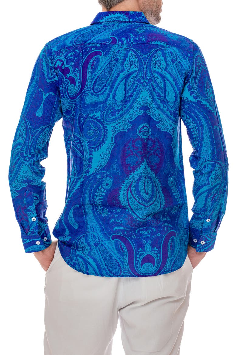 Paisley Linen Blend Button-Up Shirt, Alternate, color, NAVY