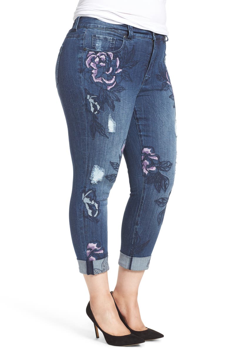 Melissa McCarthy Seven7 Embroidered Skinny Jeans, Alternate, color, 