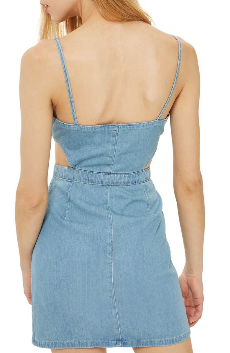 Topshop Cutout Denim Dress, Alternate, color, 