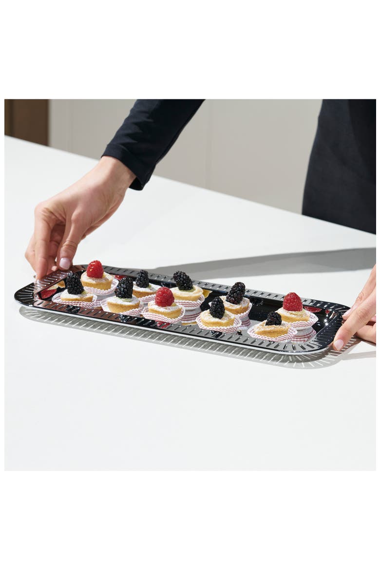 Striations Rectangular Serving Tray, Alternate, color, SILVER