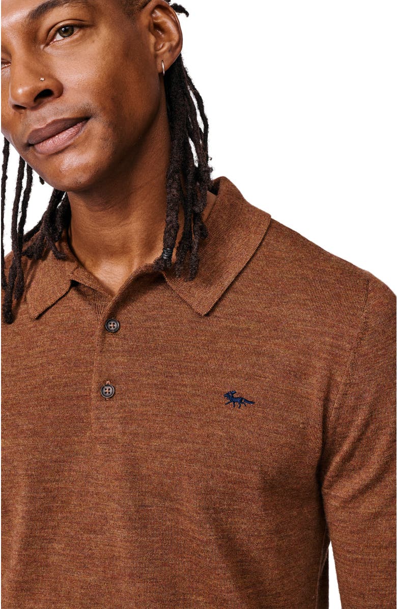 Aubin Chapel Merino Long Sleeve Polo, Alternate, color, Rust