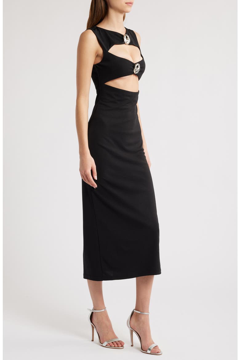 After Hours Cutout Sleeveless Midi Dress, Alternate, color, ONYX