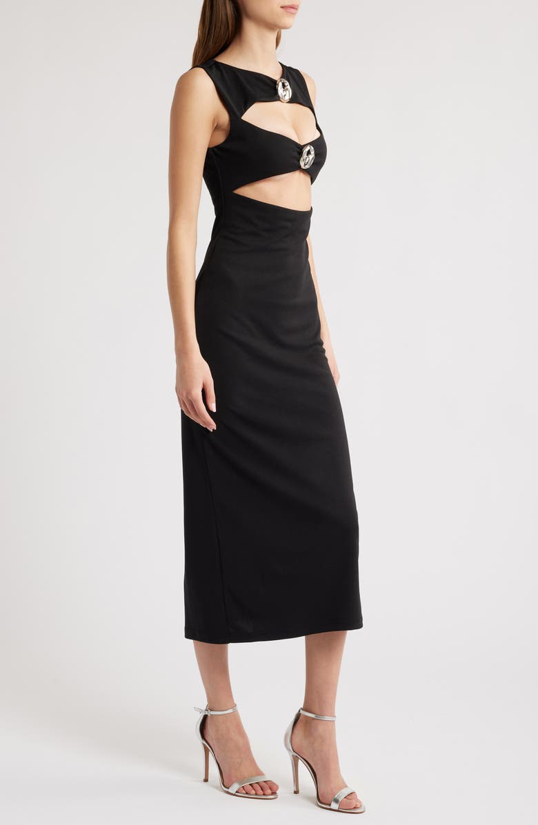 LIONESS After Hours Cutout Sleeveless Midi Dress, Alternate, color, Onyx