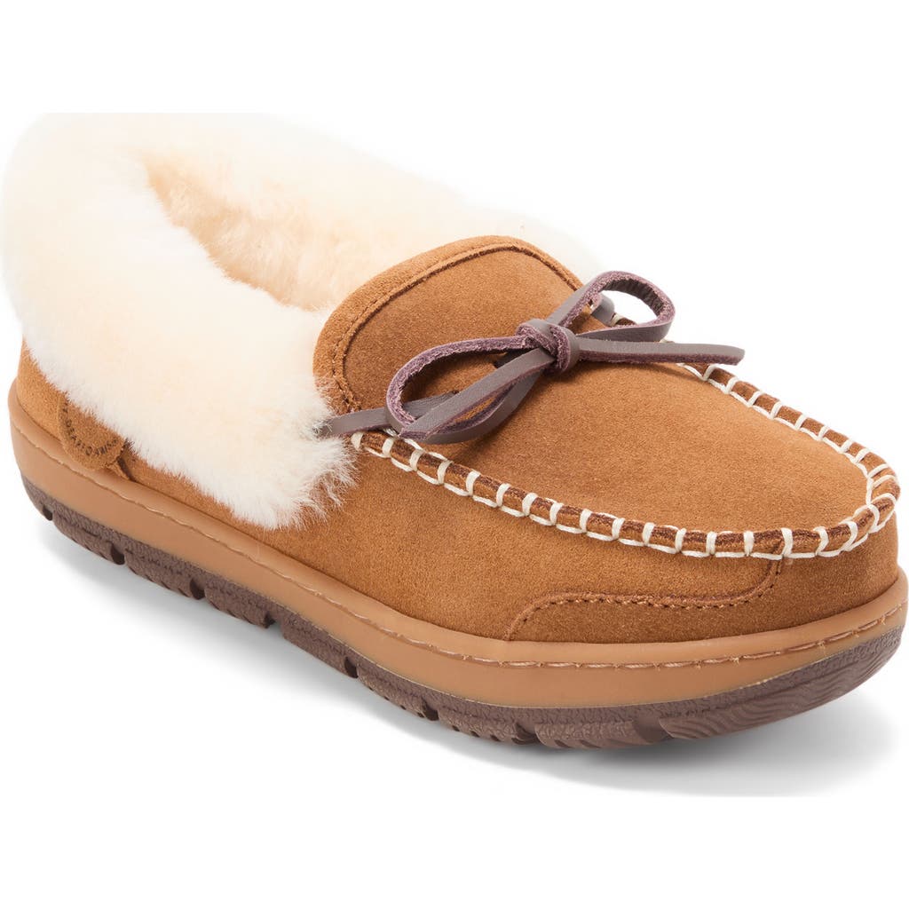 Dearfoams Fireside Gladstone Genuine Shearling Moccasin With Stitching In Multi