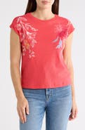 T Tahari Floral Embroidered Cap Sleeve Top