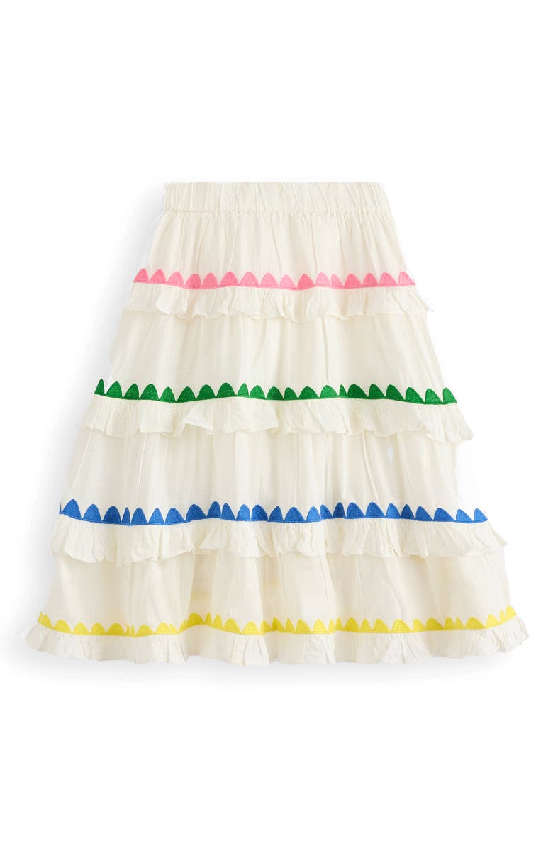 Mini Boden Kids' Cotton Tiered Midi Skirt, Alternate, color, Soft Ivory Rainbow