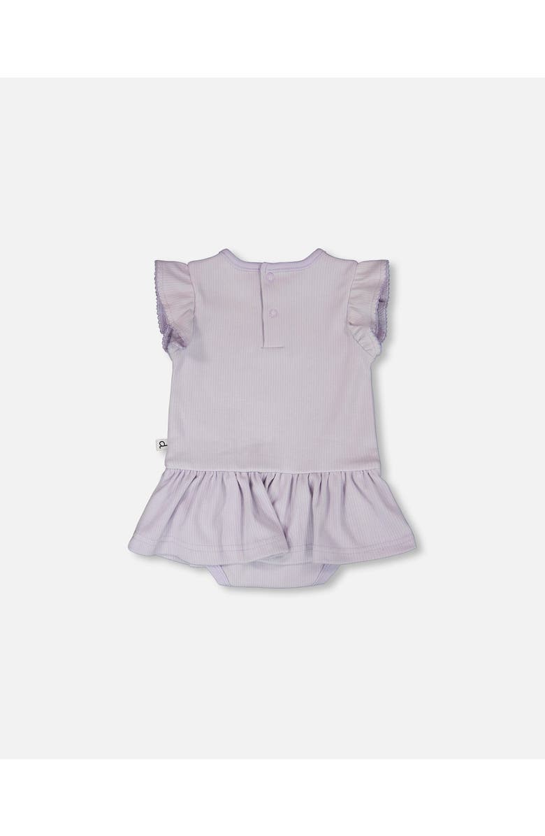 Deux par Deux Cotton Rib Jersey Romper with Frill, Alternate, color, Lilac