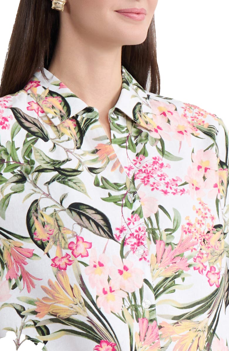 Jones New York Floral Linen Blend Button-Up Shirt, Alternate, color, White Sand Multi