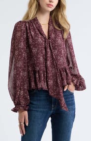 Treasure & Bond Tie Neck Chiffon Top