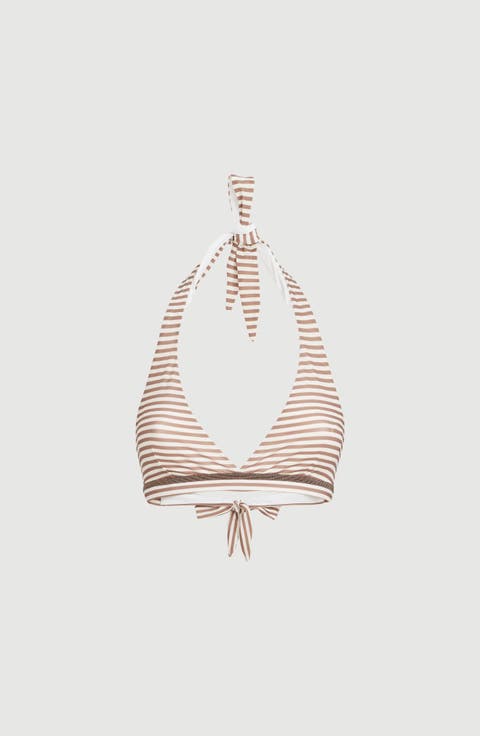 Striped techno jersey bikini top with precious trim