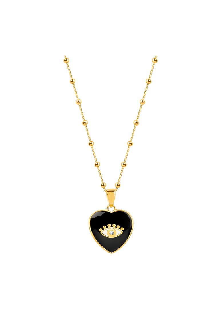 Black Onyx Heart Evil Eye Women's Pendant Necklace - Grounded in Love, Main, color, Gold/black