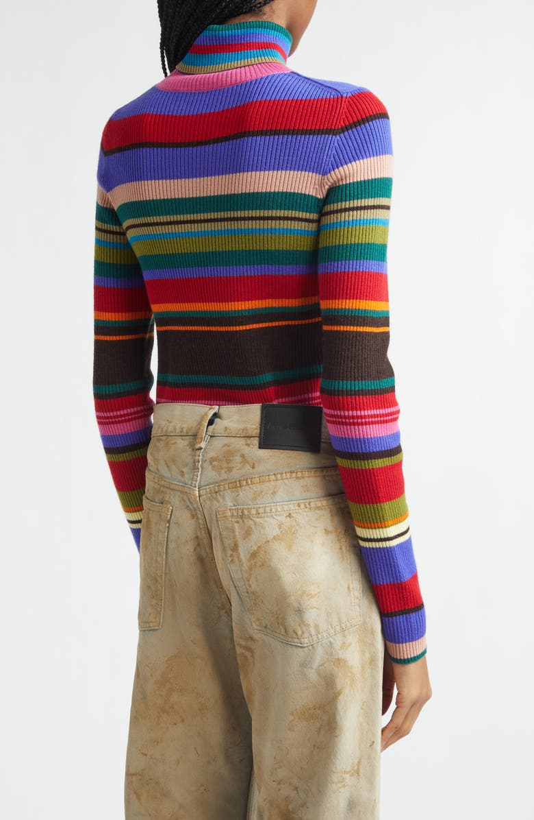 Acne Studios Stripe Rib Wool Turtleneck Sweater, Alternate, color, Red/ Purple