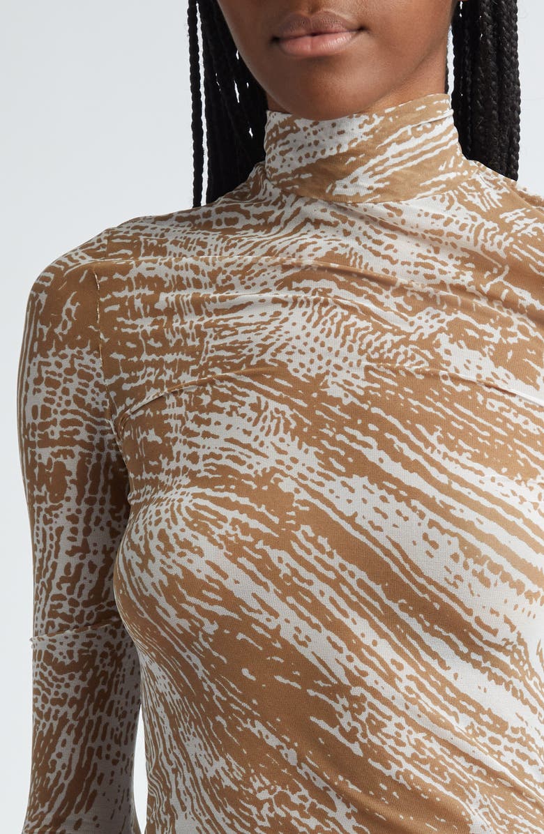 Proenza Schouler Rio Mock Neck Long Sleeve Tulle Top, Alternate, color, Wood