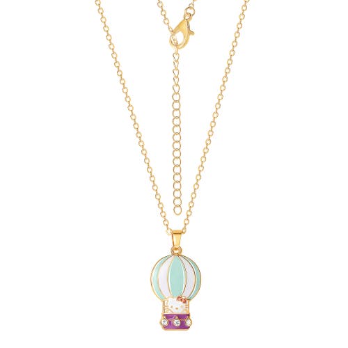 Hello Kitty Enamel And Clear Cyrstal 3d Hot Air Balloon Pendant In Gold