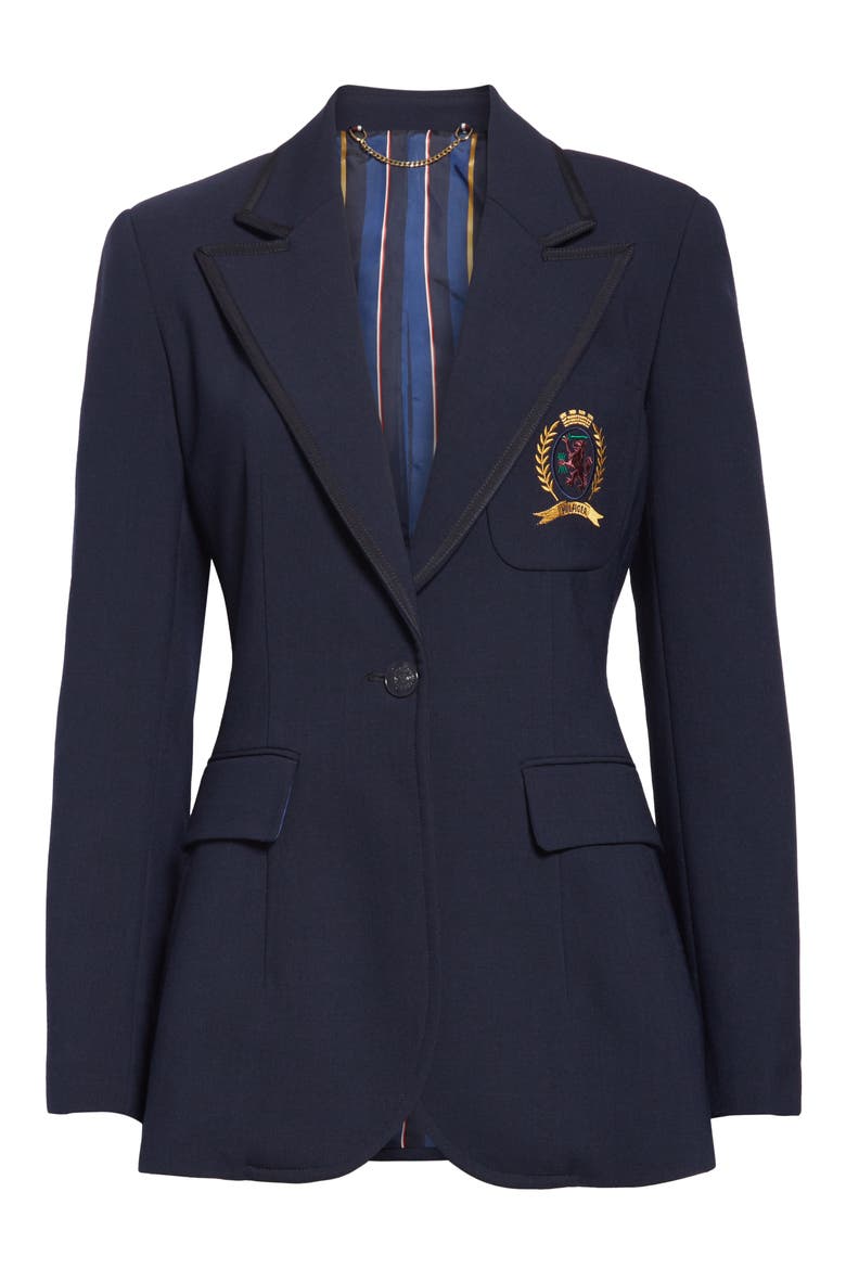 Crest Embroidered School Blazer, Alternate, color, DEEP WELL