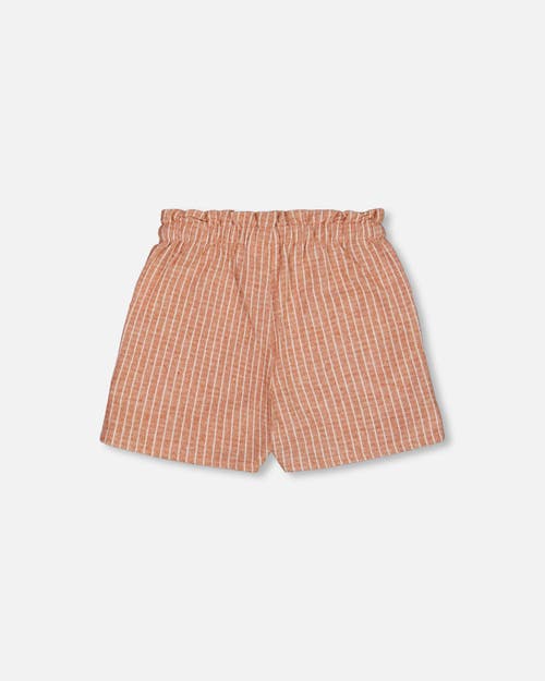 Deux Par Deux Little Girl's Linen Short With Pockets Old Orange Pink In Old Orange Pink