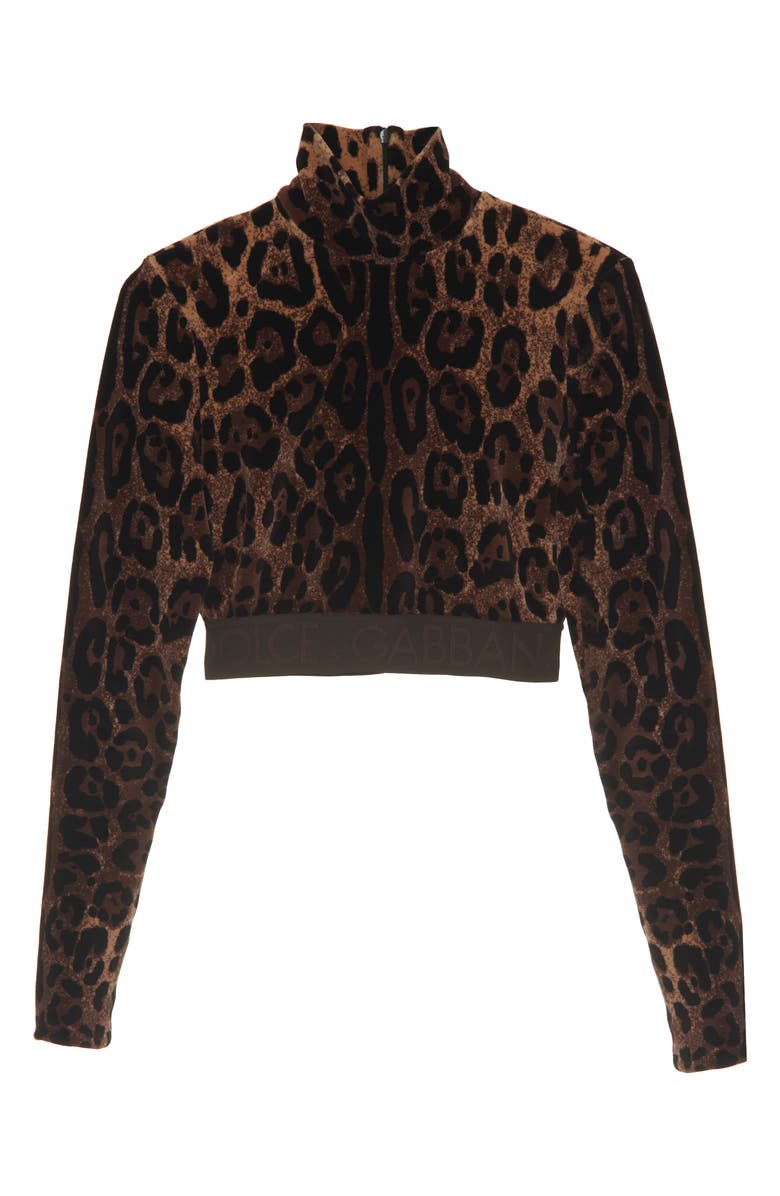 Dolce&Gabbana Leopard Print Long Sleeve Turtleneck Crop Top, Alternate, color,