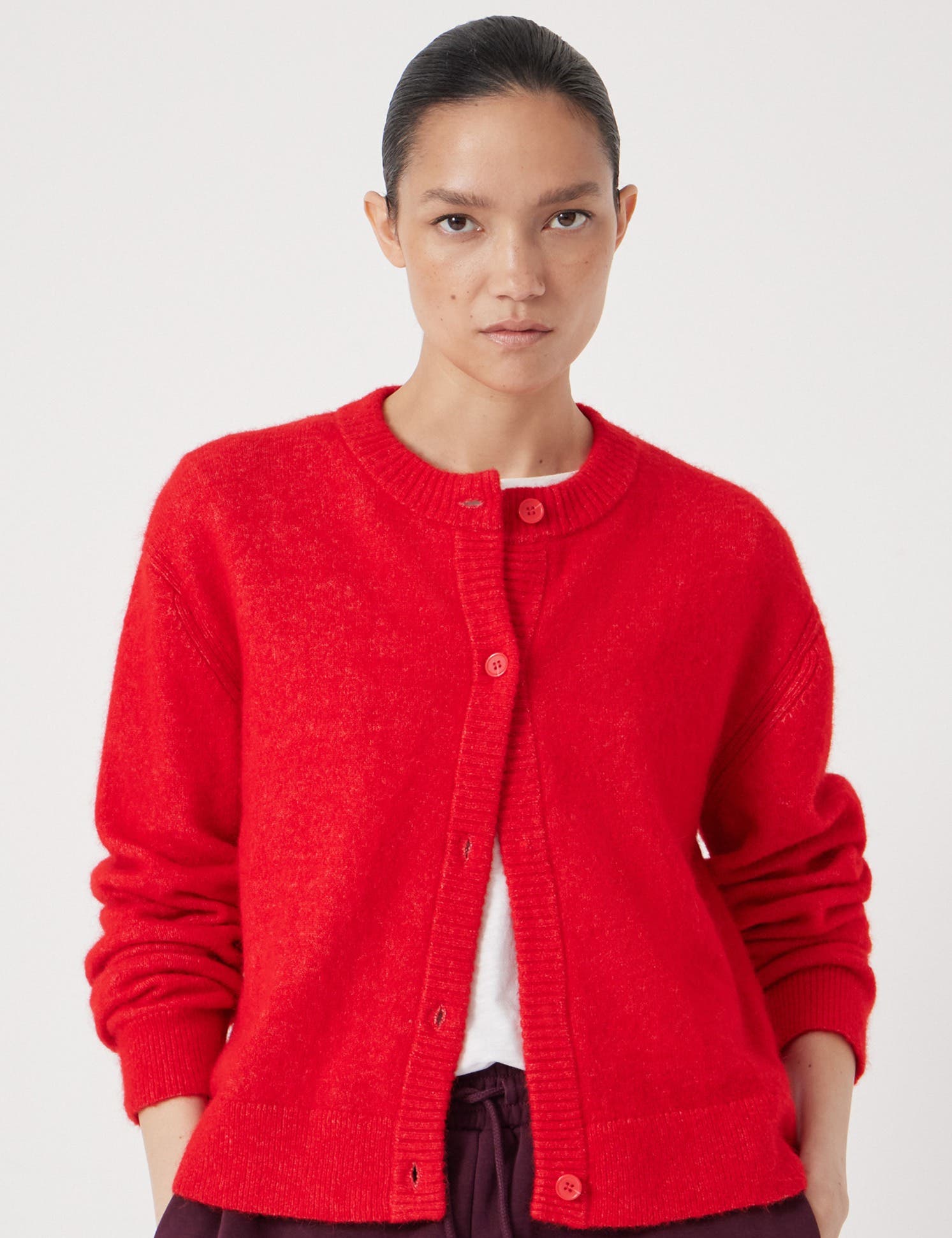 Crew Neck Boxy Wool Blend Cardigan - image 3