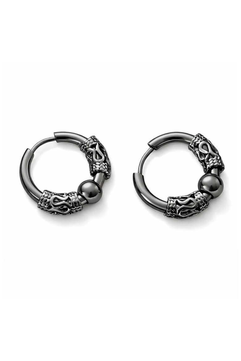 Stainless Steel Snake Wrapped Huggie Hoop Earrings, Main, color, BLACK