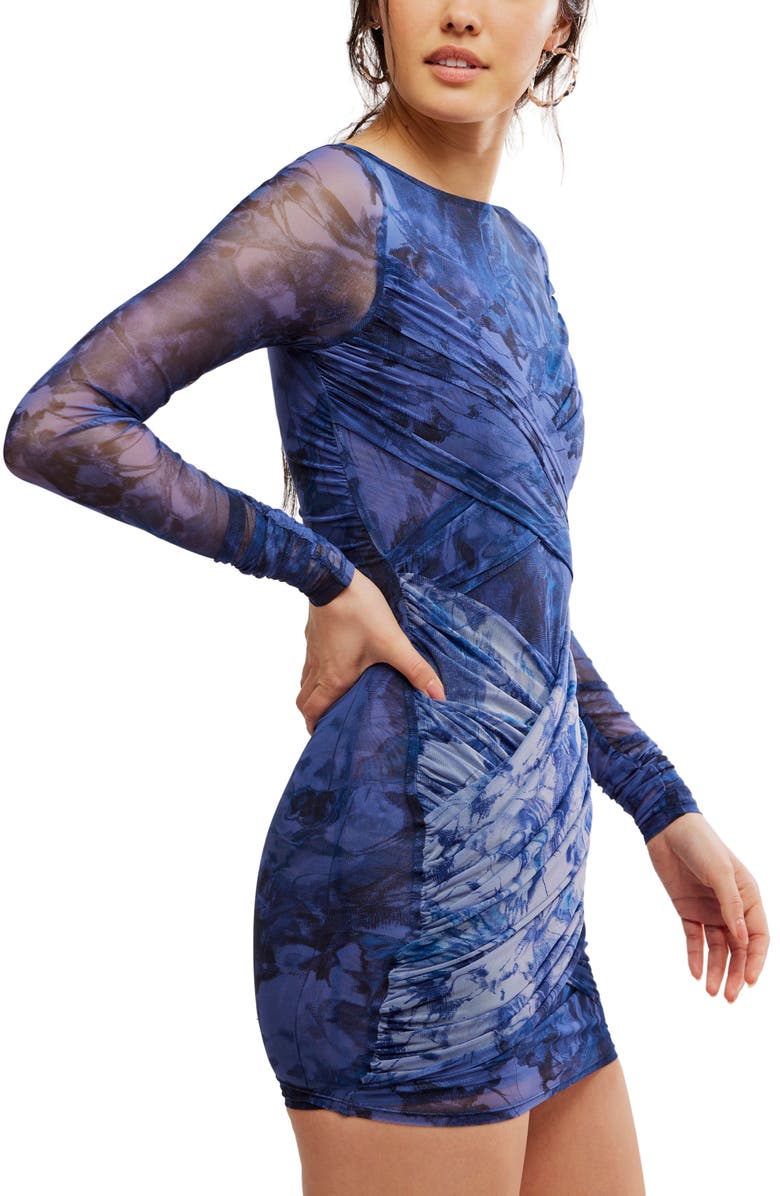 Free People Katana Long Sleeve Body-Con Minidress, Alternate, color, Deep Ocean Combo