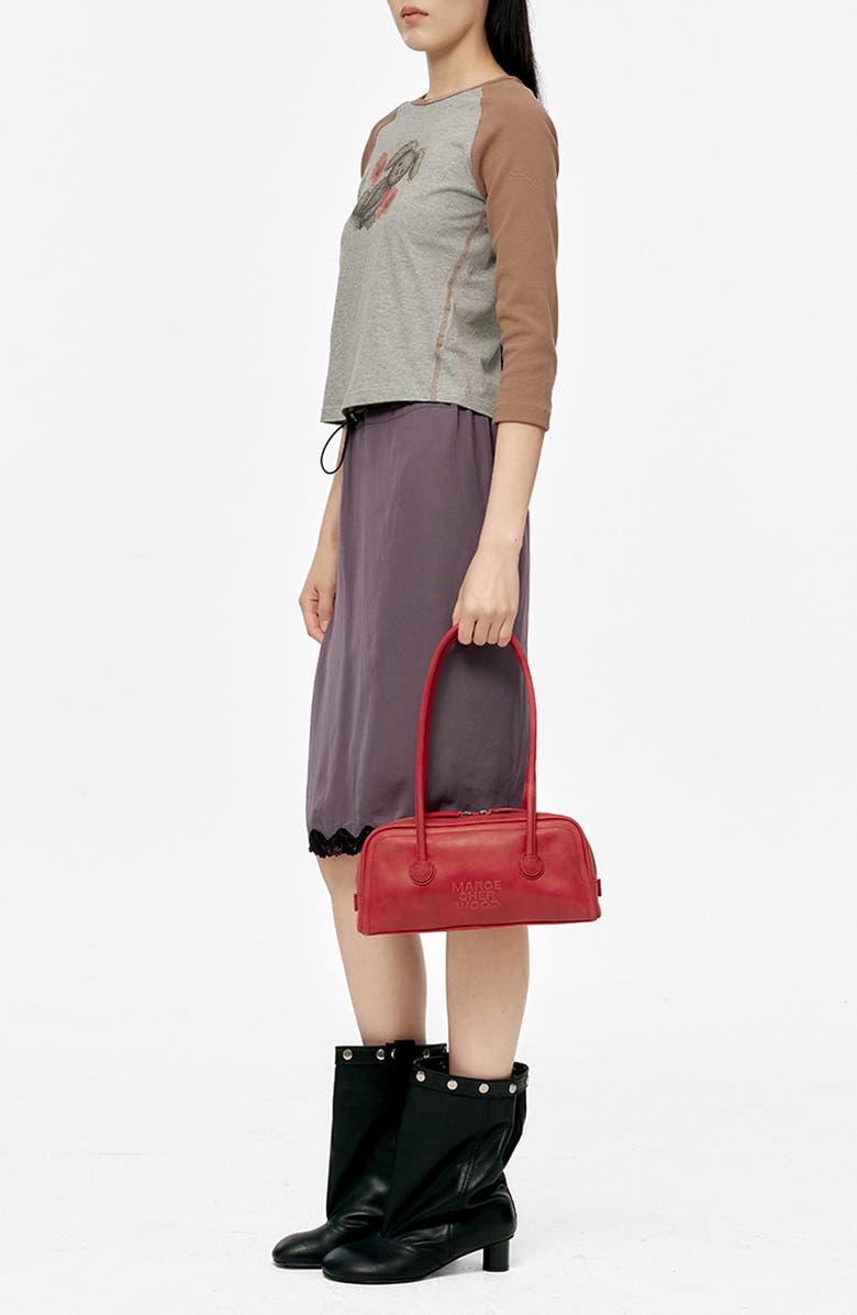 MARGESHERWOOD Baguette Leather Shoulder Bag, Alternate, color, Apple Red Pull-Up