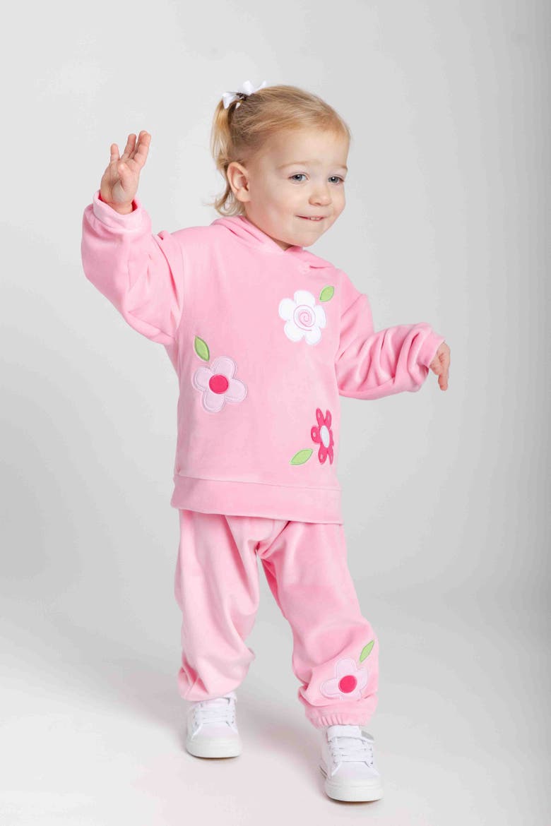 Velour Jogger Pants With Flower, Alternate, color, Pink