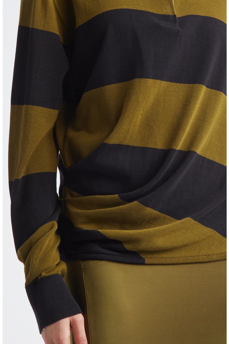 Corinna Stripe Ruched Cotton Rugby Shirt, Alternate, color, BLACK MULTI