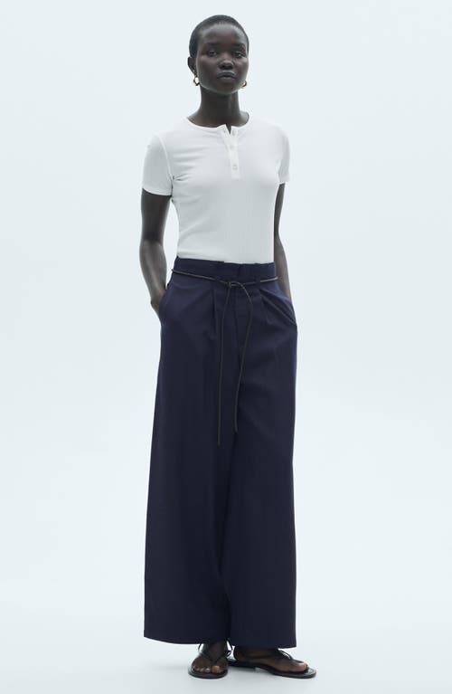 Mango Pleated Wide Leg Pants In Dark Navy