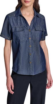 KARL LAGERFELD PARIS Studded Button-Up Shirt