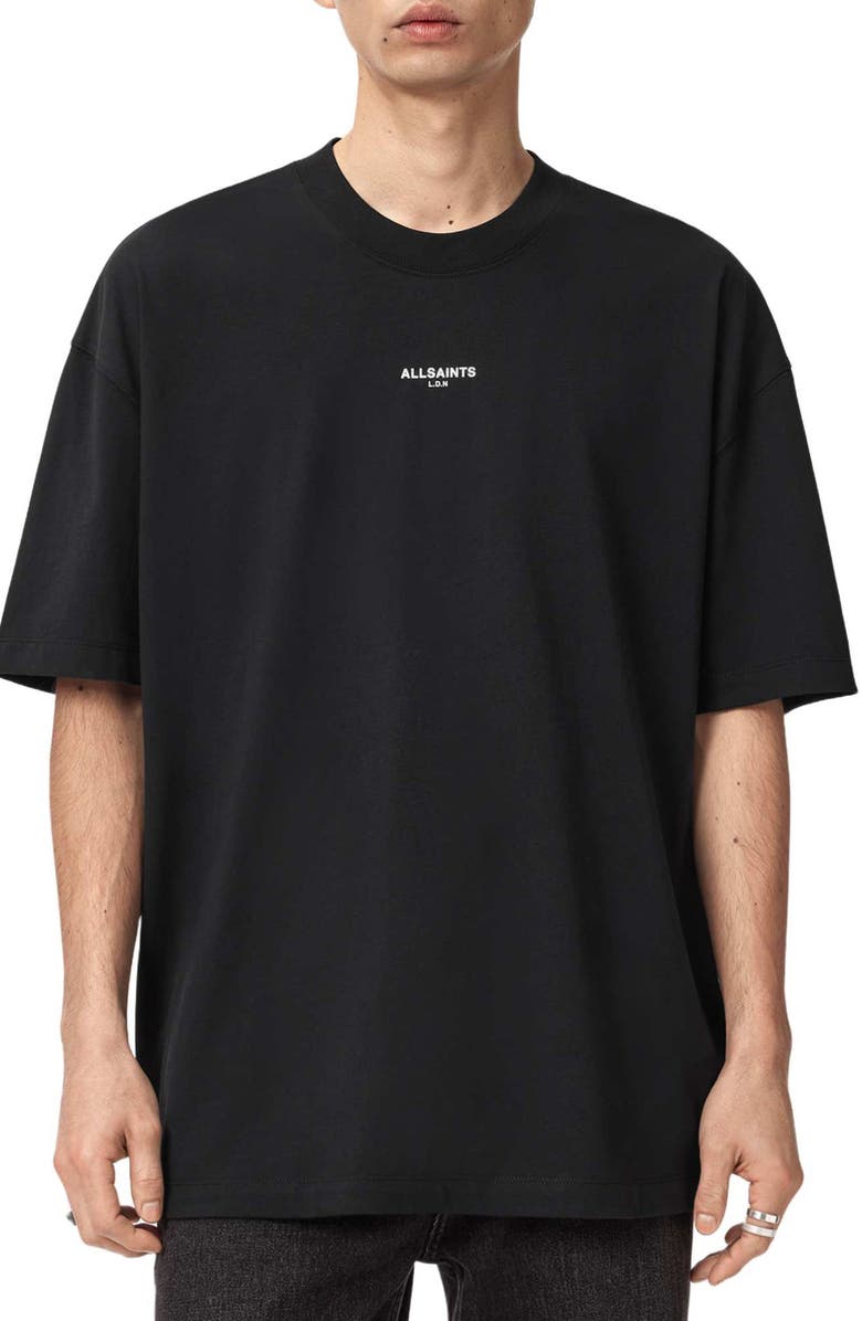 AllSaints Mikro Oversize Cotton Graphic T-Shirt, Main, color, Washed Black