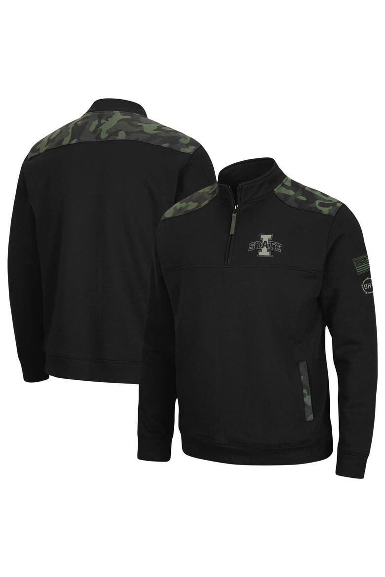 Men's Colosseum Black Iowa State Cyclones OHT Military Appreciation Commo Fleece Quarter-Zip Jacket, Main, color, Black