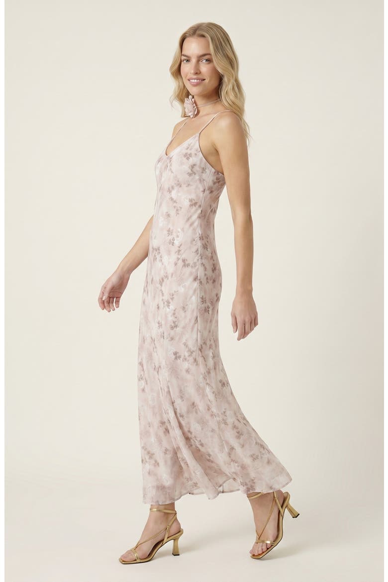 Floral Satin Maxi Dress, Alternate, color, Blush