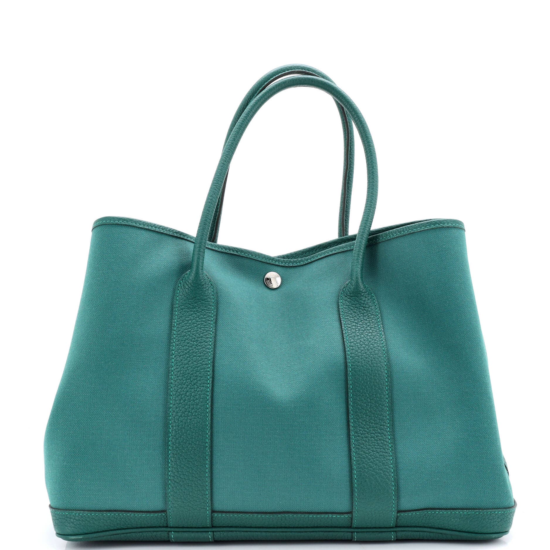 Pre-Owned Hermes Garden Party Tote Toile and Leather 36, Main, color, Malachite