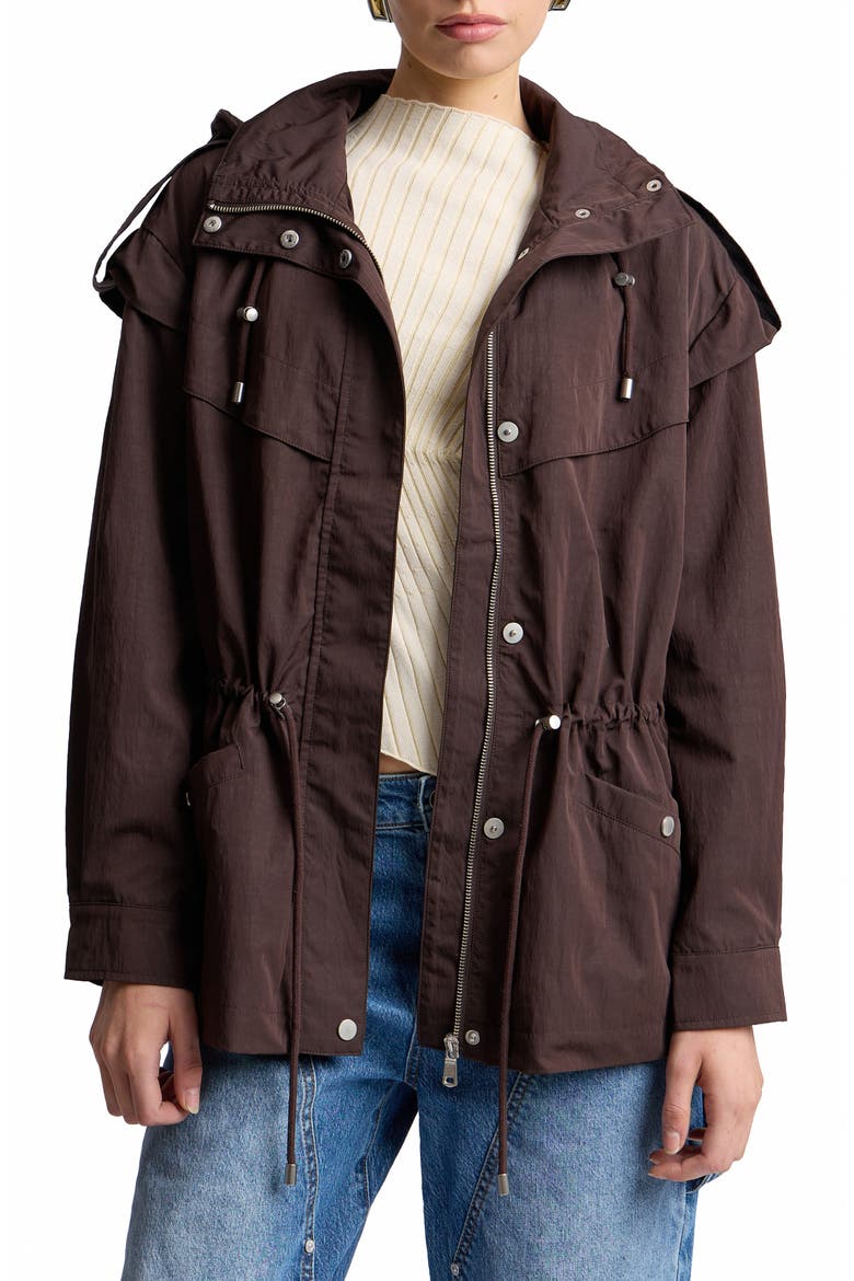 Hooded Drawstring Waist Jacket, Alternate, color, ESPRESSO
