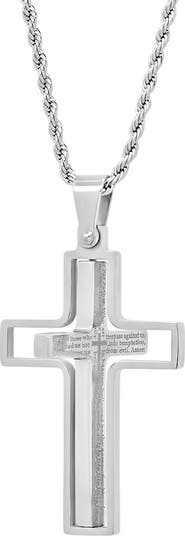 Men's Lord's Prayer Engraved Cross Pendant Necklace