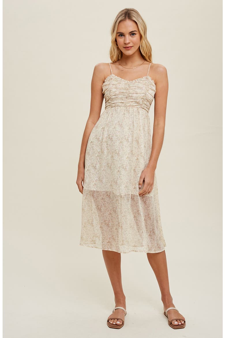 Floral Ruched Empire Waist Chiffon Sundress, Alternate, color, CREAM