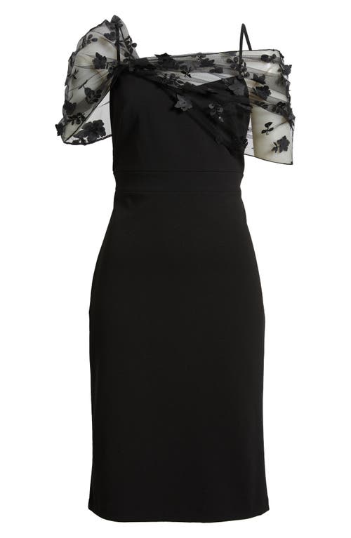 Eliza J Floral Beaded Appliqué Mesh Overlay Cocktail Dress In Black