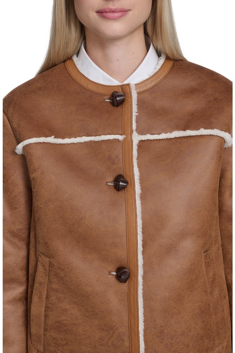 Water Resistant Waxed Faux Shearling Collarless Jacket, Alternate, color, HAZELNUT