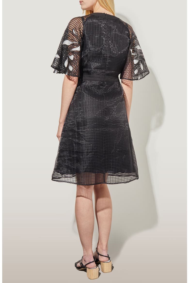 Floral Appliqué Open Lace A-Line Dress, Alternate, color, BLACK/WHITE
