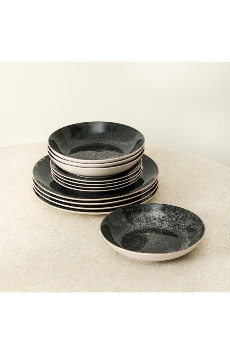 Christian Siriano Onyx 24-Piece Dinnerware Set Porcelain, Service for 8, Alternate, color, Black And Gold