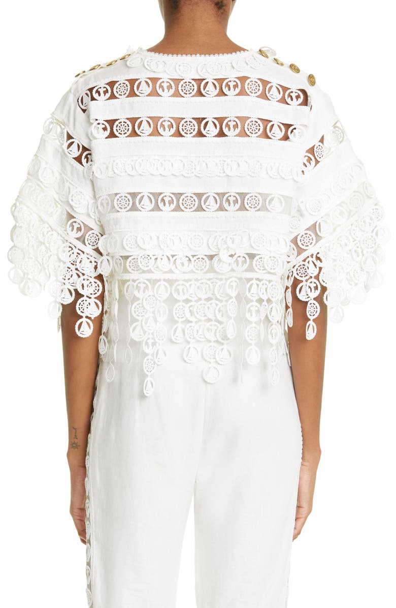 Zimmermann High Tide Nautical Crop Cutout Linen Blouse, Alternate, color,