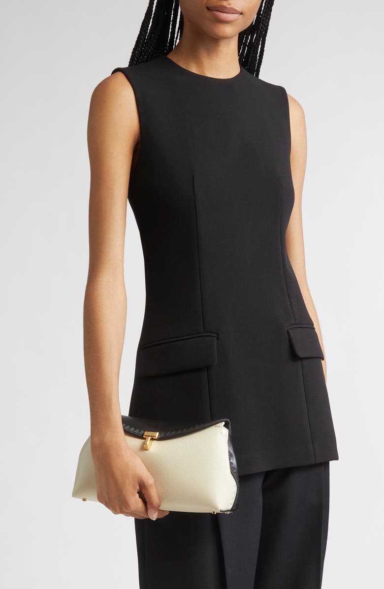 TOTEME T-Lock Embroidered Leather Clutch, Alternate, color, Black/ Milk