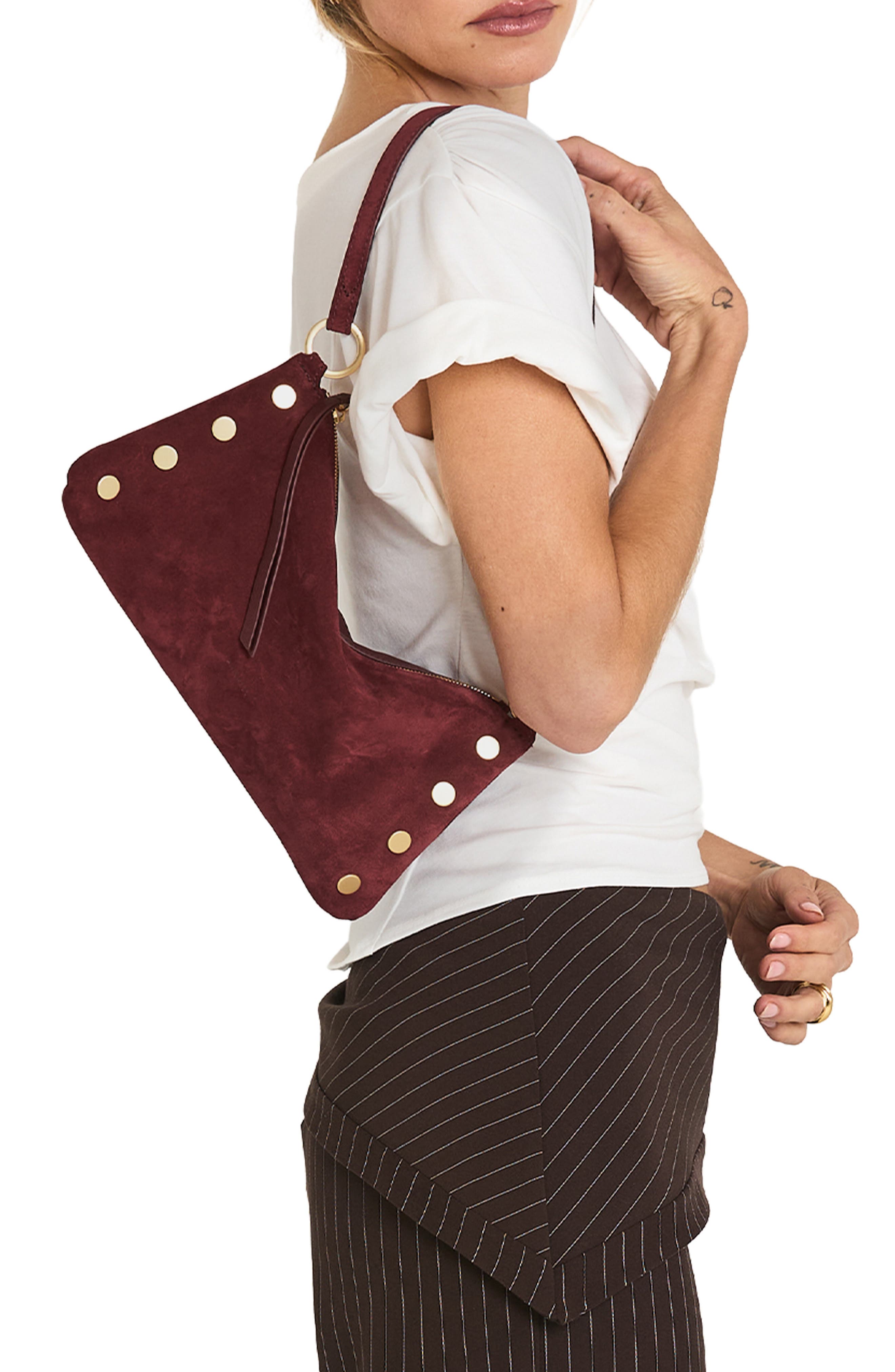 Kyle Suede Shoulder Bag, Alternate, color, CHERRYWOOD SUEDE/ BRUSHED GOLD