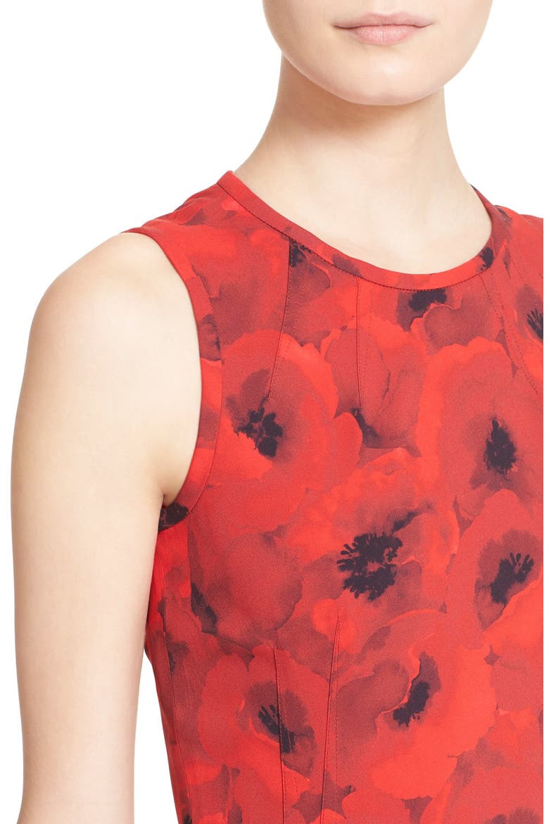 Poppy Print Stretch Jersey Sheath Dress, Alternate, color, CRIMSON