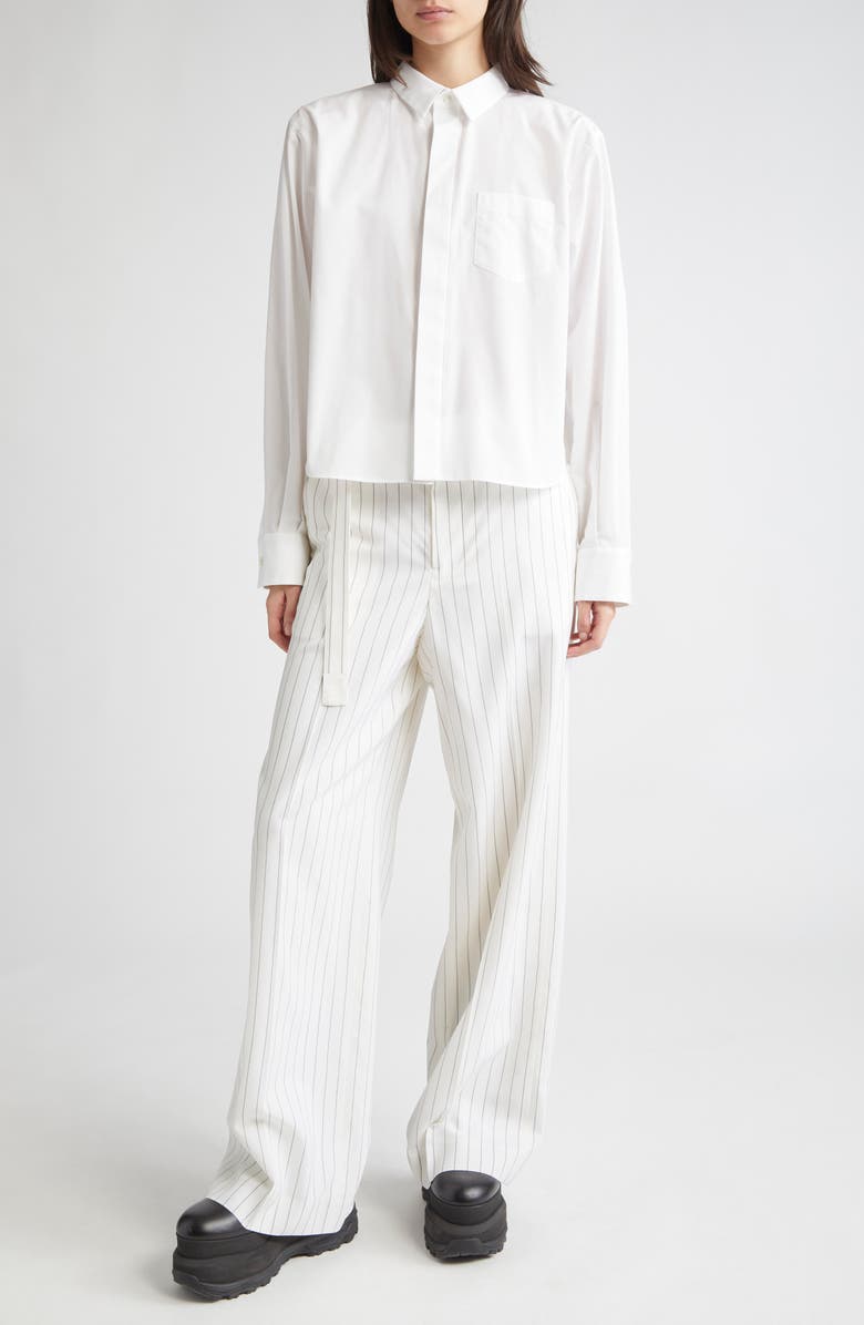 Sacai Ruffle Poplin Button-Up Shirt, Alternate, color,