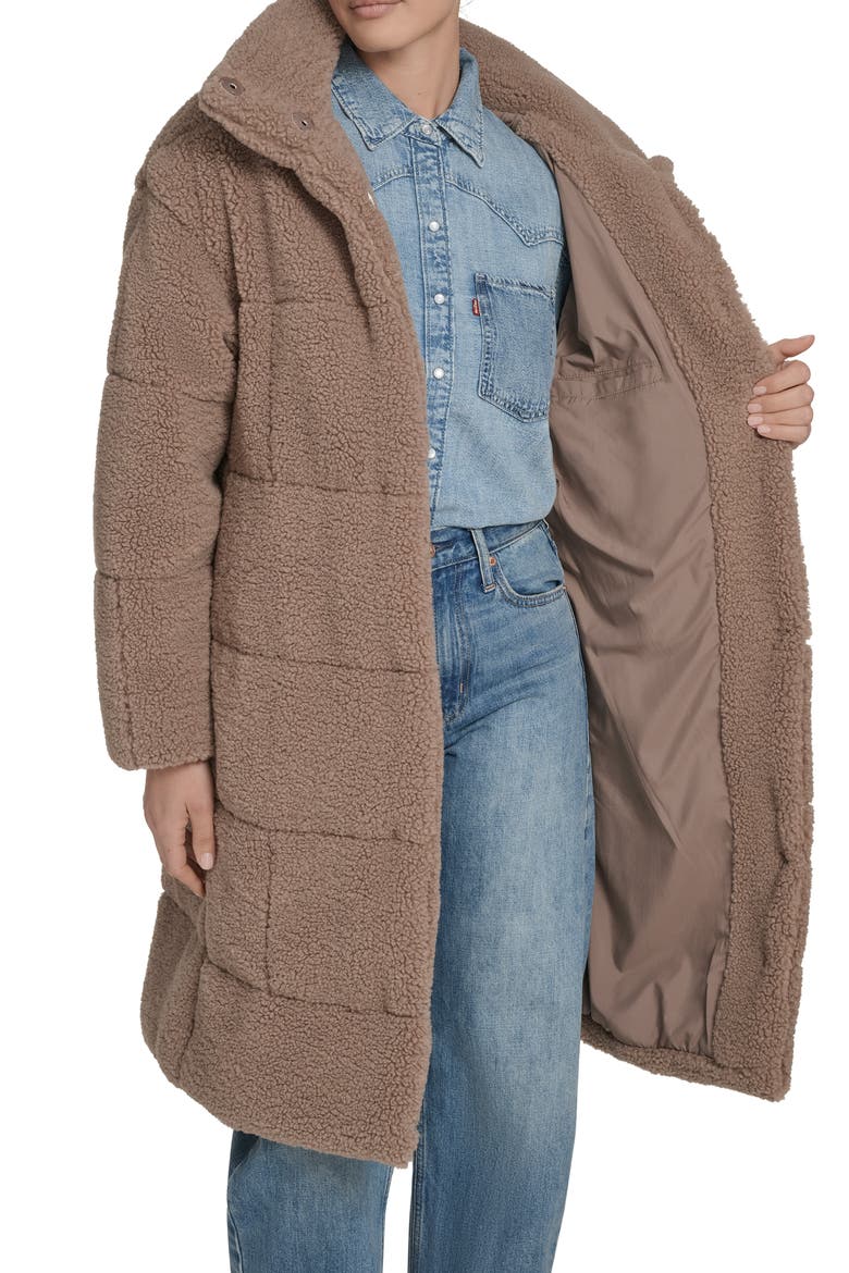 Quilted Fleece Long Teddy Coat, Alternate, color, TAUPE
