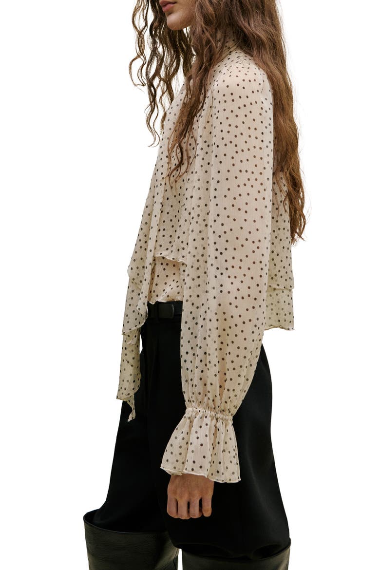 Polka Dot Tie Neck Top, Alternate, color, ECRU
