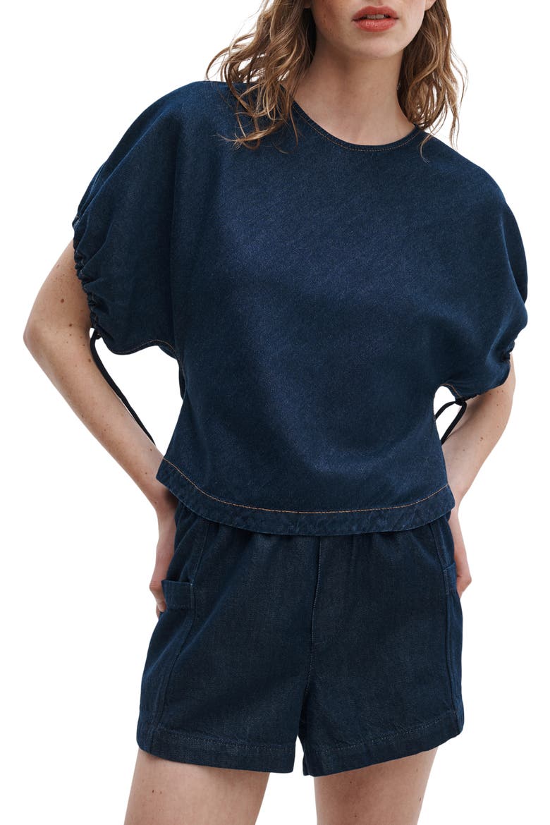Laura Tie Cuff Denim Shirt, Main, color, OCEAN RINSE