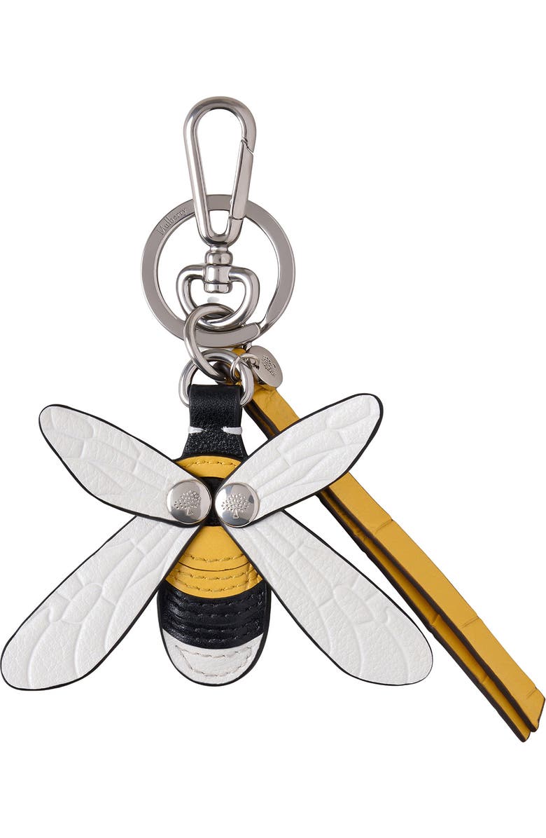 Mulberry Bumble Bee Leather Keyring & Bag Charm, Main, color, Yellow Multi
