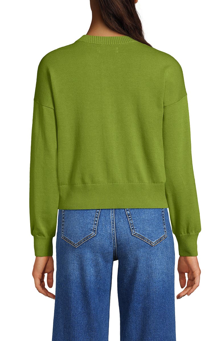 Lands' End Cropped Fine Gauge Crew Neck Cardigan Sweater, Alternate, color, 